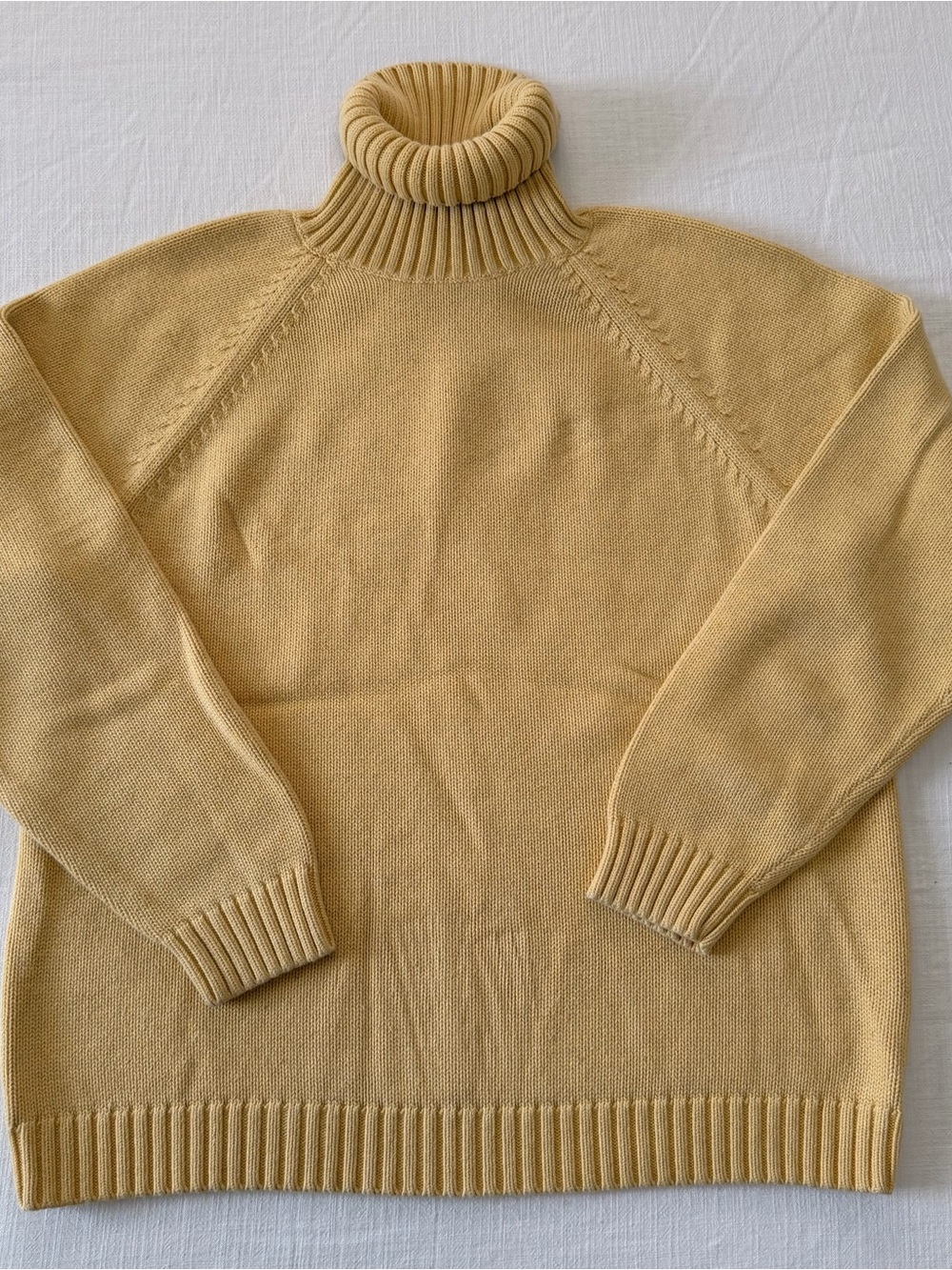 Lands' End Yellow Cotton Turtleneck Chunky Knit Sweater